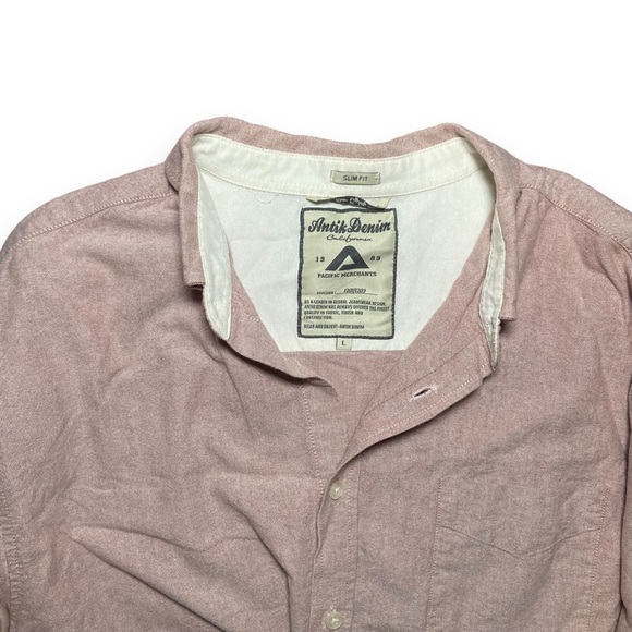 Antik Denim 100% Cotton Button Down Collar Shirt Size Large Pink Chambray - Picture 4 of 6